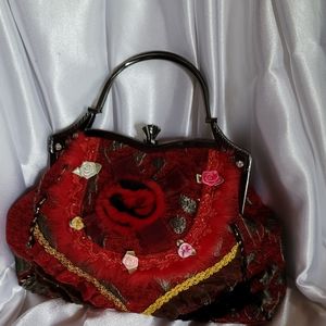 New Red Velvet Fur Flower Bag Purse